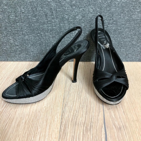 Rene Caovilla Vintage Black Silk and Crystal Platform shoes in Size 6. - Picture 3 of 16